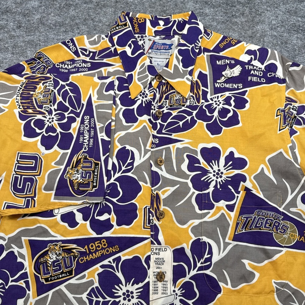 Reyn Spooner Sports LSU‎ shirt men's large Hawaiian tropical tigers championship
